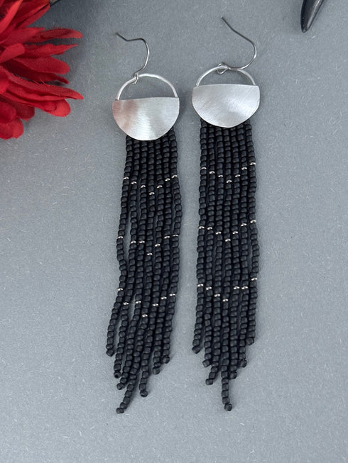 Pendientes Seeds Plata Disco medio Negro