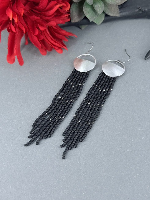 Pendientes Seeds Plata Disco medio Negro