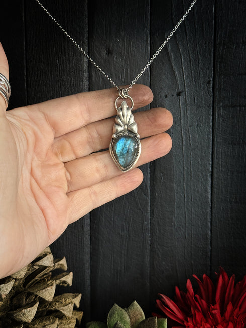 Labradorite Leaf Concho Pendant