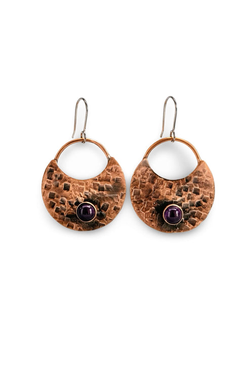 Copper Amethyst Moon Dangle Earrings