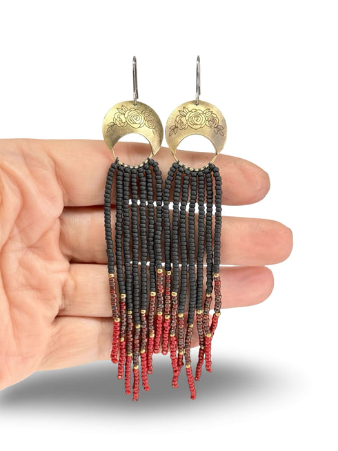 Brass Pink Half Moon Seed Earrings