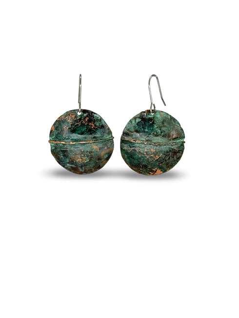 Copper Round Green Patina Earrings