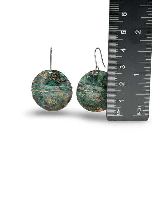 Copper Round Green Patina Earrings