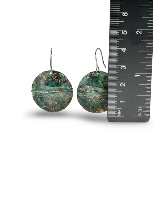 Copper Round Green Patina Earrings