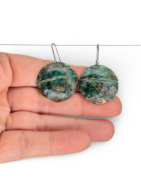 Copper Round Green Patina Earrings