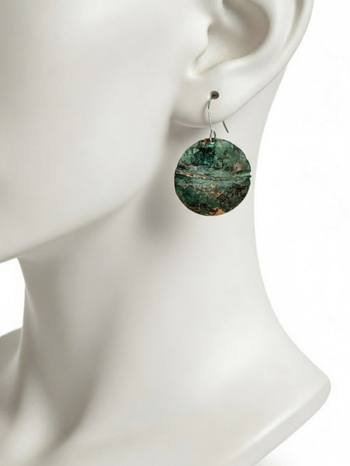 Copper Round Green Patina Earrings