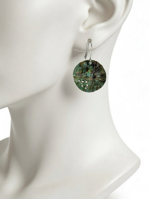 Round Copper Green Patina Hole Earrings
