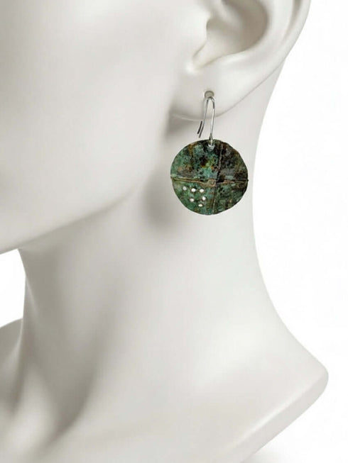 Pendientes Cobre Redondo Agujeritos Patina Verde