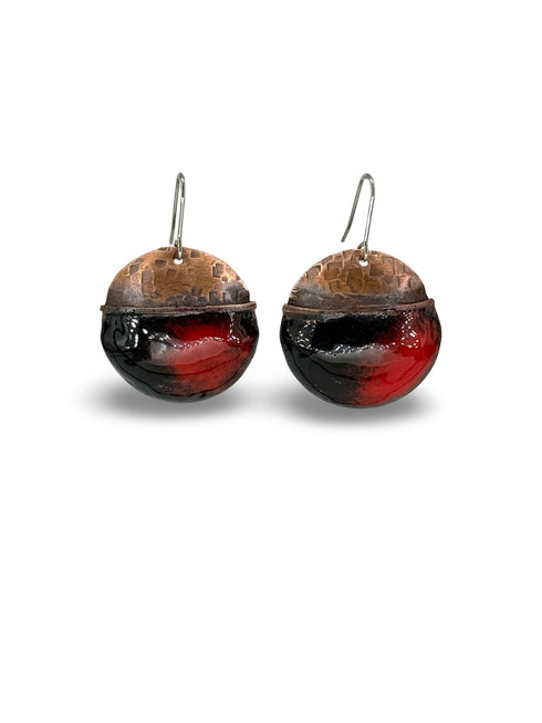 Round Domed Enameled Copper Earrings