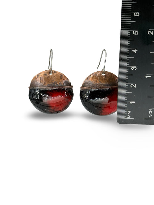Round Domed Enameled Copper Earrings