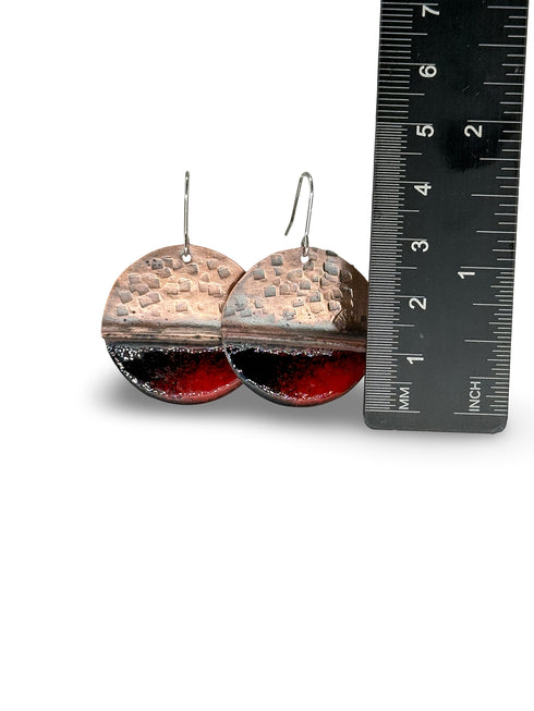 Flat Enameled Round Copper Earrings
