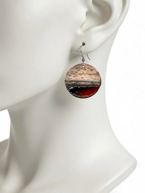 Flat Enameled Round Copper Earrings