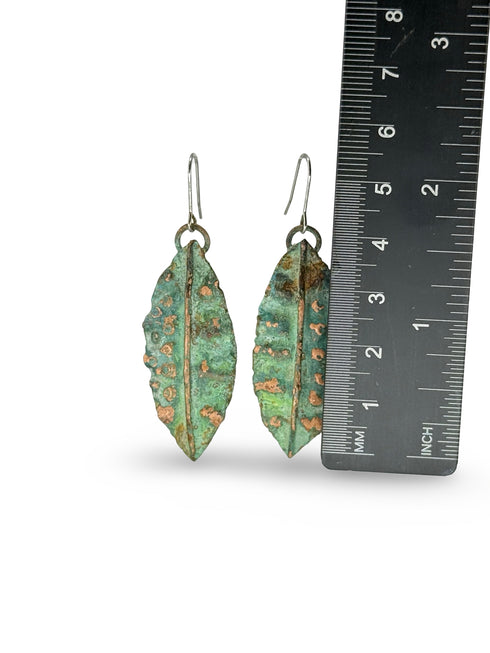 Flat Copper Earrings Green Patina