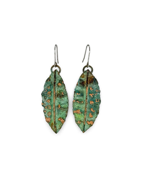 Flat Copper Earrings Green Patina