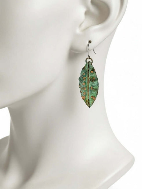 Flat Copper Earrings Green Patina