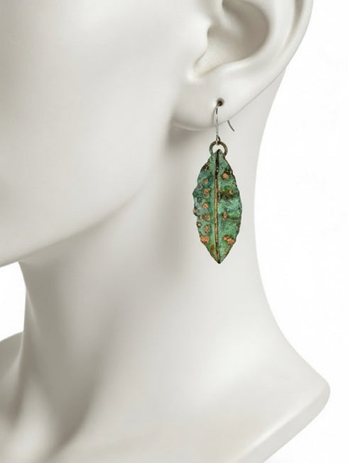 Flat Copper Earrings Green Patina