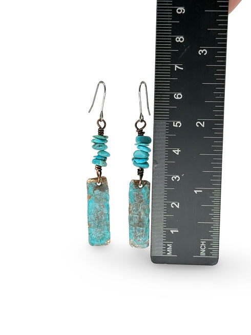 Pendientes Cobre Patina azul y Turquesa Chips