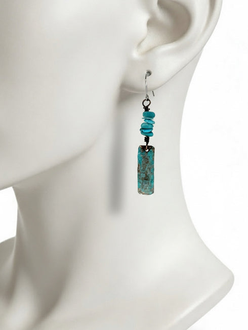 Pendientes Cobre Patina azul y Turquesa Chips