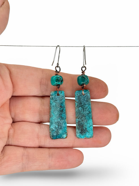Pendientes Cobre Patina azul y Turquesa