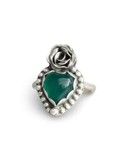 Green Agate Heart Ring