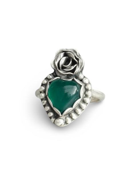 Anillo Corazon Agata Verde