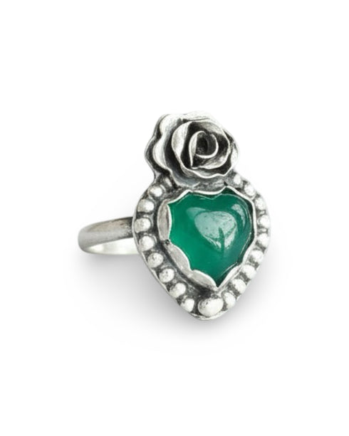 Anillo Corazon Agata Verde