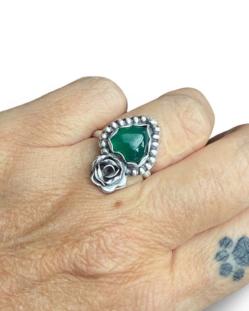 Green Agate Heart Ring