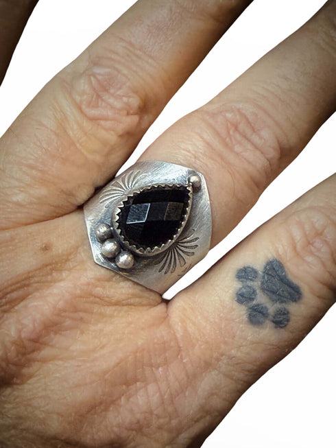Engraved Onyx Ring