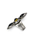 TRIO Ring – Carved Amber and Onyx
