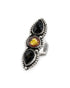 TRIO Ring – Carved Amber and Onyx