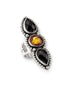 TRIO Ring – Carved Amber and Onyx
