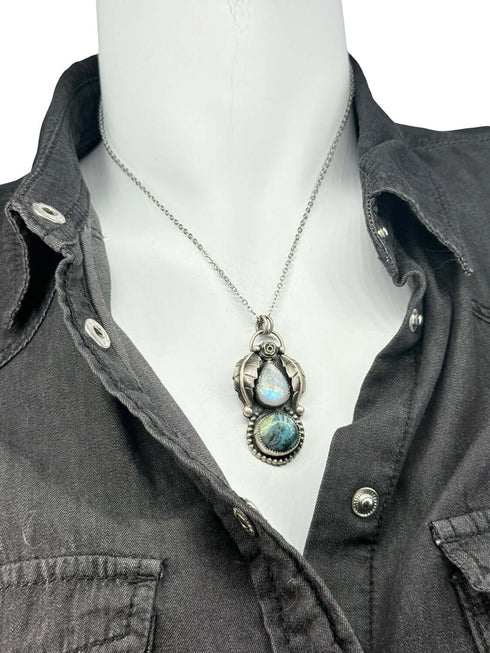 Colgante Duo Blue Opal y Piedra Luna