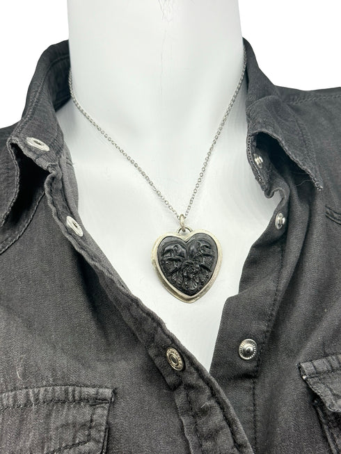 Skull and Roses Heart Pendant