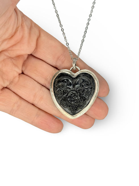 Skull and Roses Heart Pendant