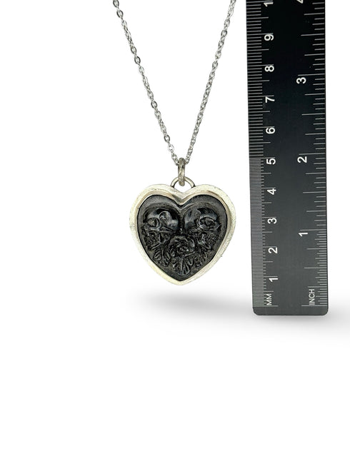 Skull and Roses Heart Pendant
