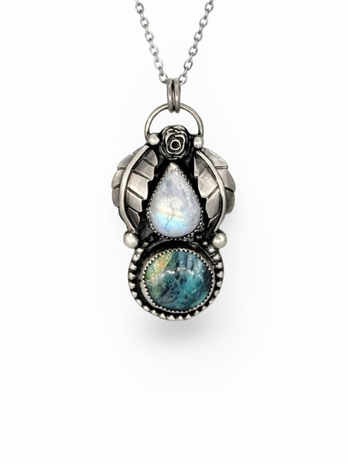 Colgante Duo Blue Opal y Piedra Luna