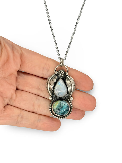 Colgante Duo Blue Opal y Piedra Luna