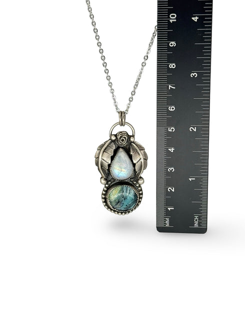 Colgante Duo Blue Opal y Piedra Luna