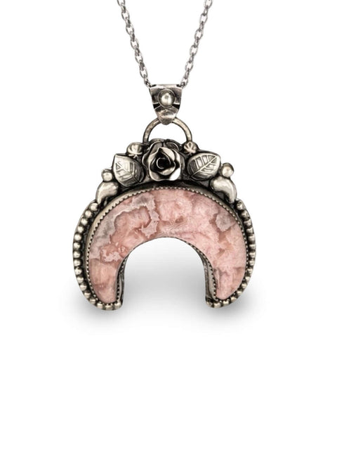Rhodochrosite Moon Pendant