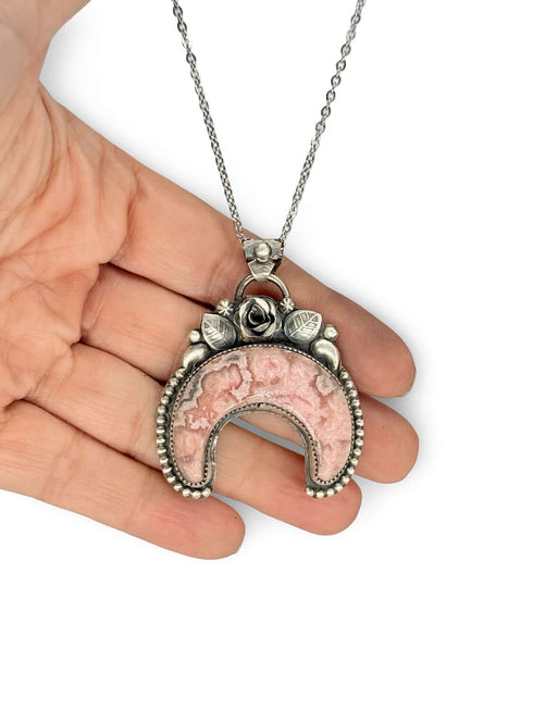 Rhodochrosite Moon Pendant