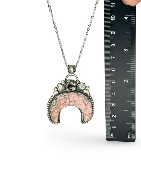Rhodochrosite Moon Pendant