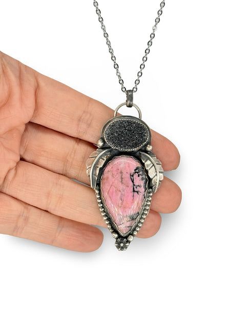 Colgante DUO con Rodocrosita y Obsidiana Drusa