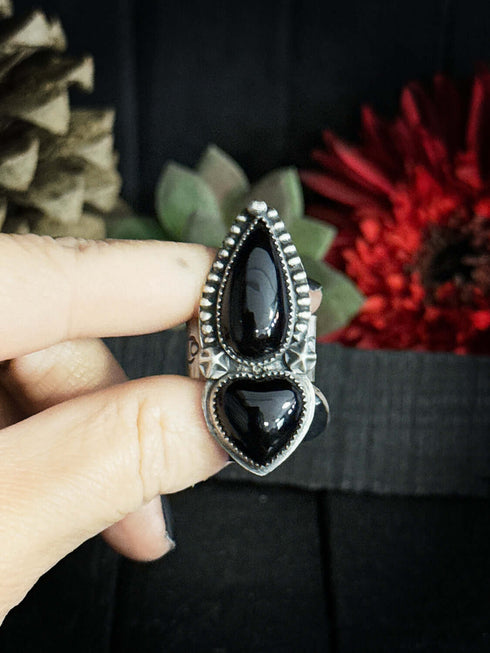 Anillo Duo Corazon Onix