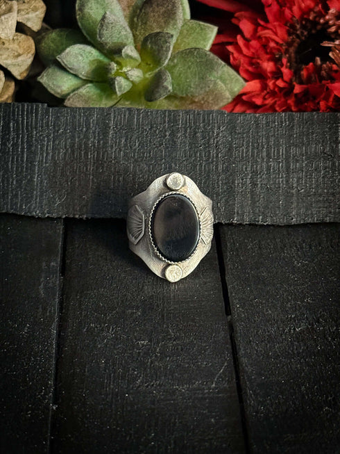 Black Onyx Shield Ring