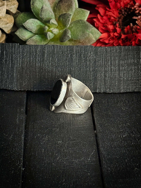 Black Onyx Shield Ring