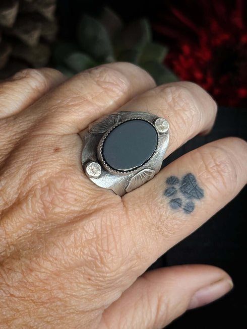 Black Onyx Shield Ring