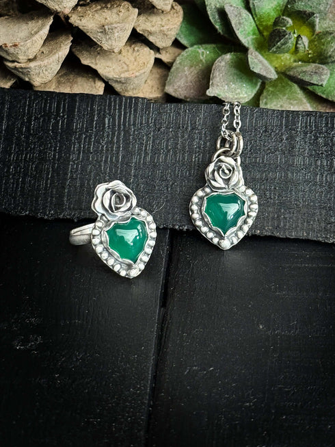 Anillo Corazon Agata Verde