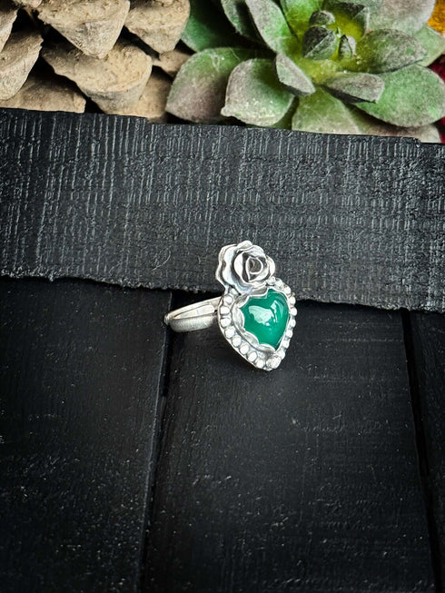 Anillo Corazon Agata Verde