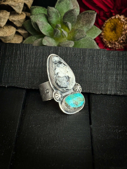 Anillo Duo White Buffalo y Turquesa