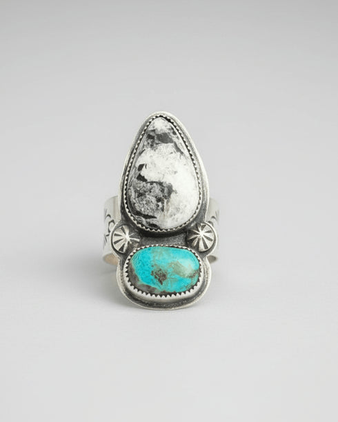 Anillo Duo White Buffalo y Turquesa